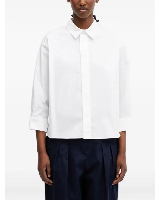 KENZO White Button-Cuff Cropped Shirt