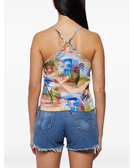 Les Benjamins Blue Printed Strap Top