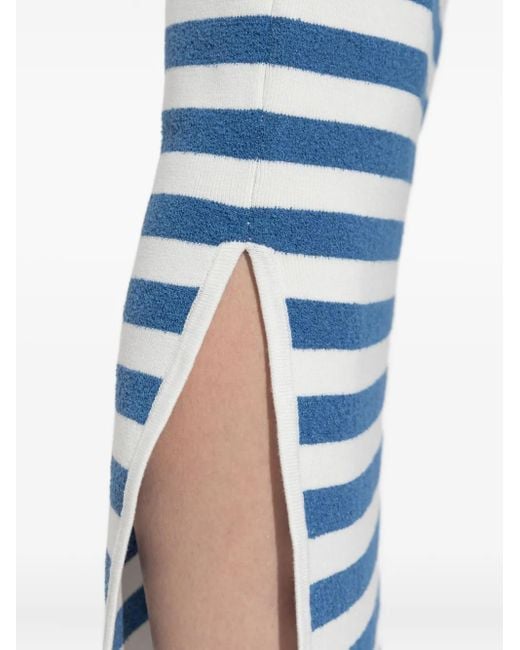 Posse Blue Stripe Side-Split Midi Fitted Skirt