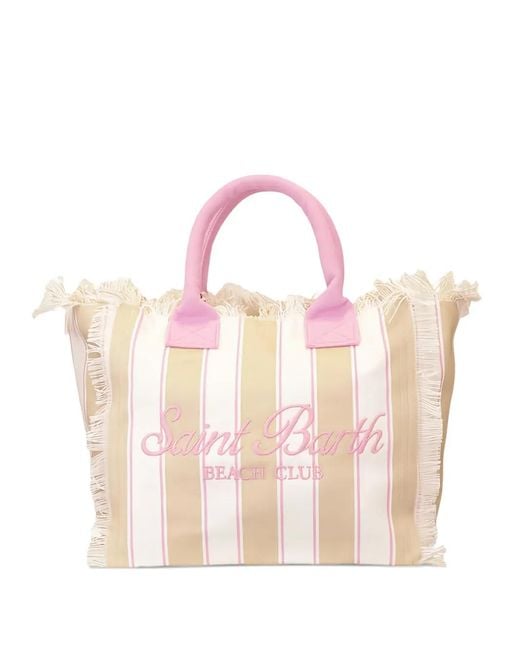Mc2 Saint Barth Pink Vanity Striped Frayed-Edge Tote Bag