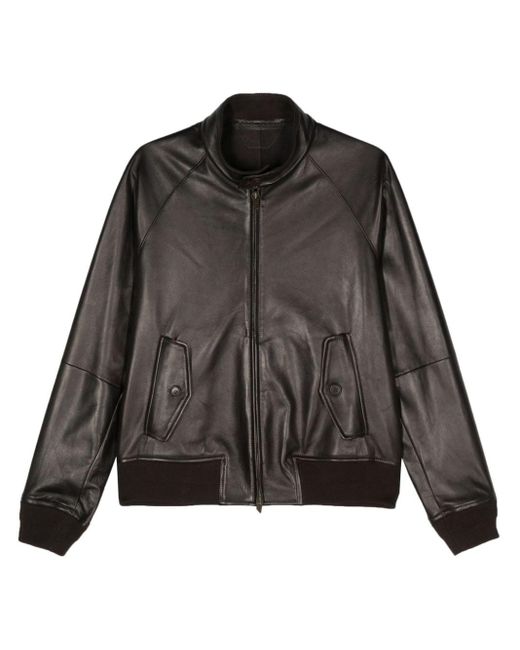 Salvatore Santoro Black Leather Bomber Jacket for men