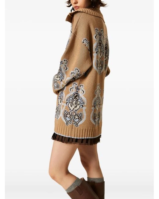 Twinset White Cardigan En Laine Mélangée À Motif Jacquard