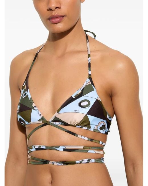 Emilio Pucci White Occhi Print Triangle Bikini Top