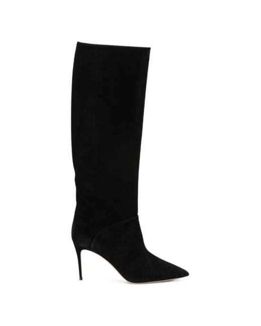Casadei Black Renna Suede Pointed-Toe Knee-High Boots