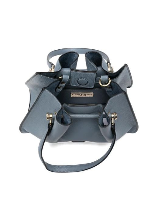 ERMANNO FIRENZE Blue Small Anora Logo-Plaque Grained-Leather Tote Bag