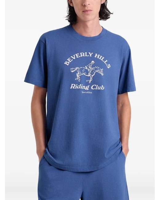 Sporty & Rich Blue Bh Riding Club Graphic-Print T-Shirt
