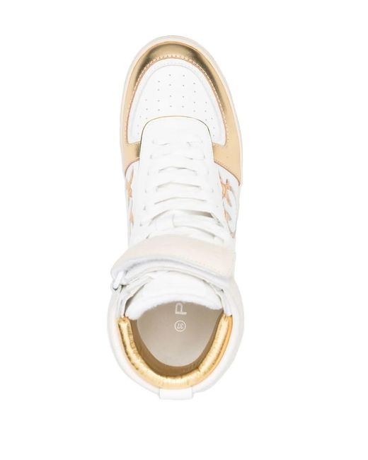 Pinko White Leather Logo-Patch Sneakers