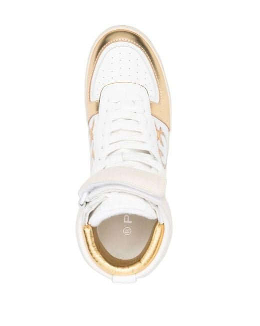 Pinko White Leather Logo-Patch Sneakers