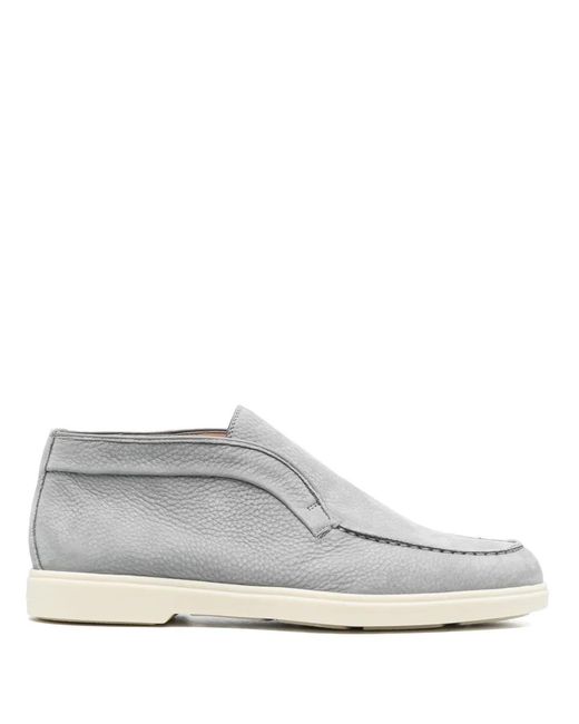 Santoni White Tonal-Stitching Leather Loafers