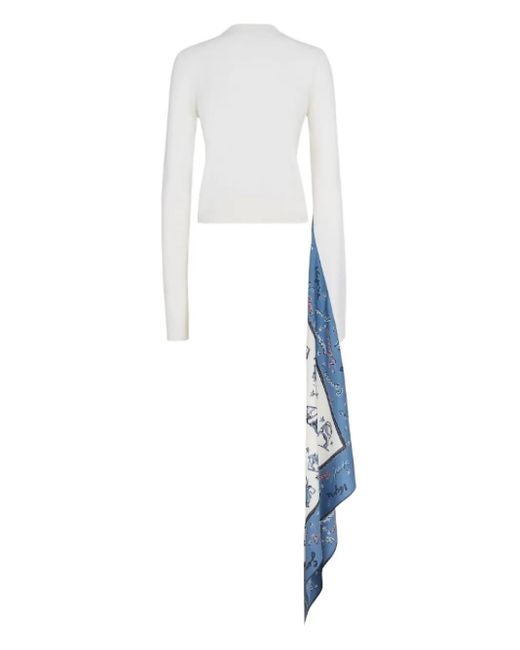 Fendi White Silk-Panel Wool Jumper