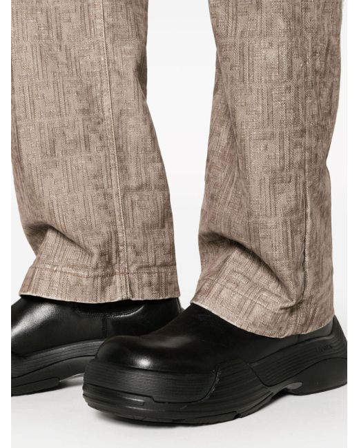 Fendi Natural Ff-motif Straight-leg Jeans for men