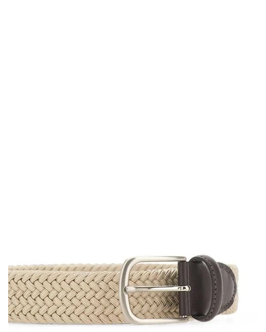 Alberto Luti White Woven Leather-Trim Belt for men