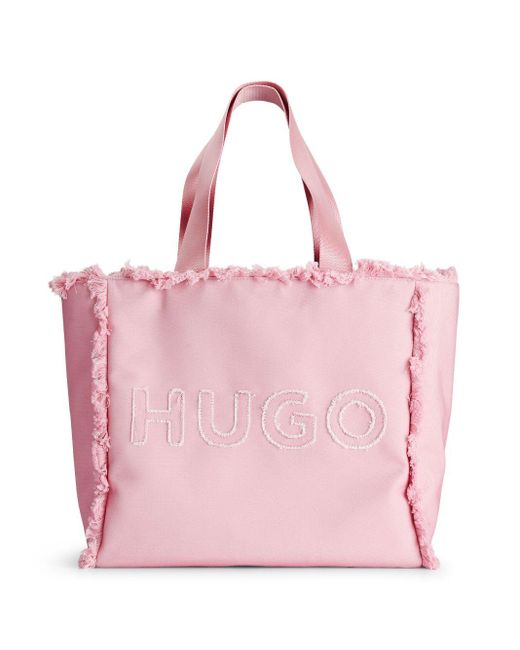 HUGO Pink Ausgefranster Shopper mit Logo-Stickerei