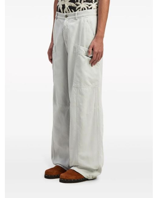 Palm Angels White Patch-Pocket Wide-Leg Trousers for men