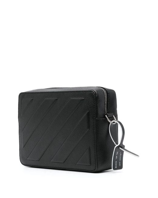Off-White c/o Virgil Abloh Black Off- Diag-Print Leather Camera Bag for men