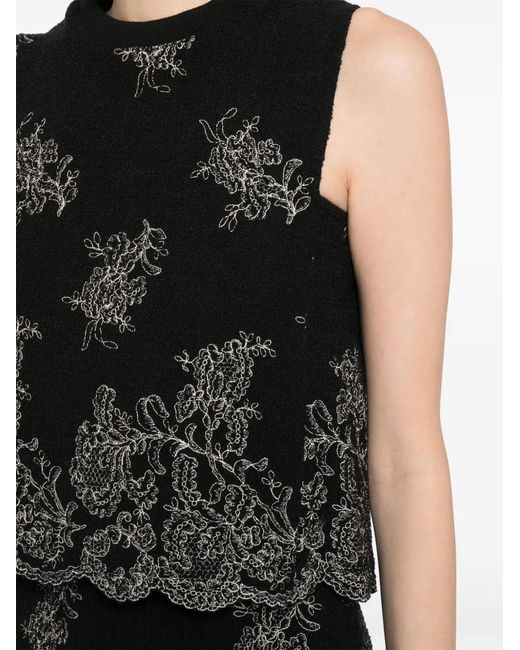 Giambattista Valli Black Floral-Embroidered Tank Top