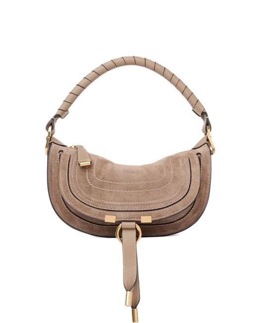 Chloé White Mini Marcie Topstitch Detail Handle Tote Bag
