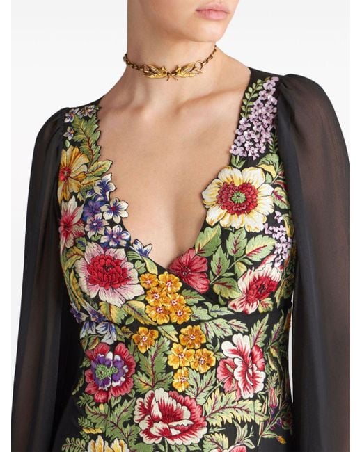 Etro Black Floral Embroidered Georgette Dress