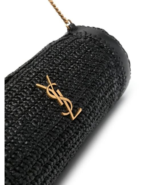 Saint Laurent Black Small Sade Raffia Shoulder Bag