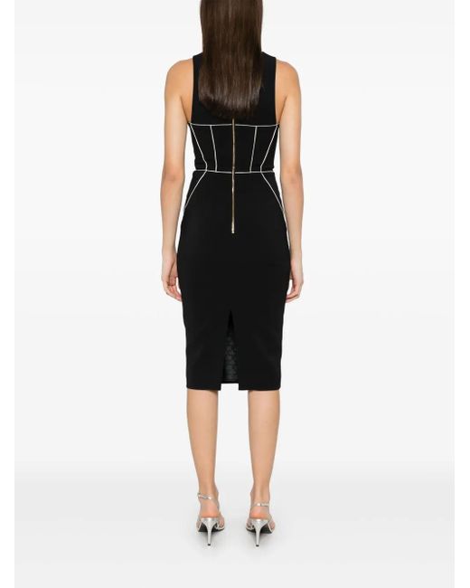 Elisabetta Franchi Black Contrasting Piping Midi Dress