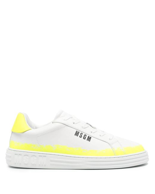 MSGM Yellow Panelled Leather Sneakers for men
