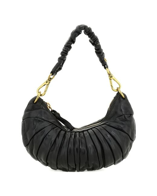 Campomaggi Black Luna Pleated Top-Handle Shoulder Bag