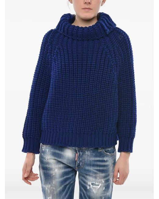 Givenchy Blue Chunky-Knit Turtleneck Sweater