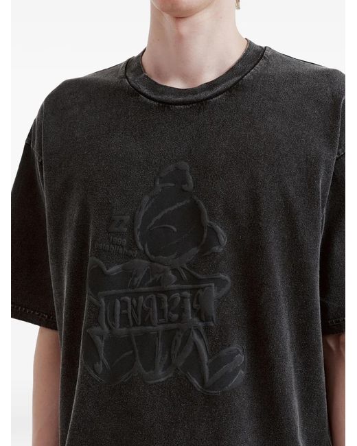 Izzue Black Embossed-Graphic T-Shirt for men
