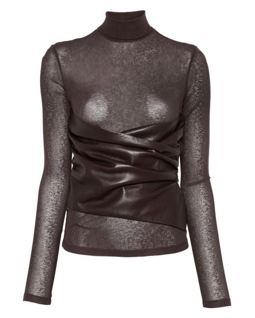Nanushka Brown Draped-Panel Turtleneck Top