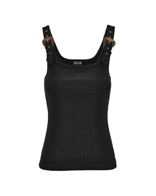Versace Jeans Couture Black Ribbed-Knit Buckle Tank Top