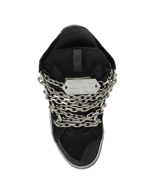 Lanvin Black Curb Chain-Embellished Leather Sneakers