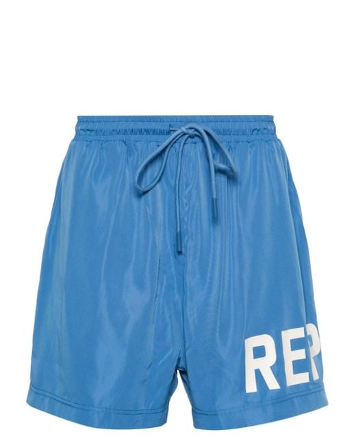 Represent Blue Logo-Print Swim Shorts for men