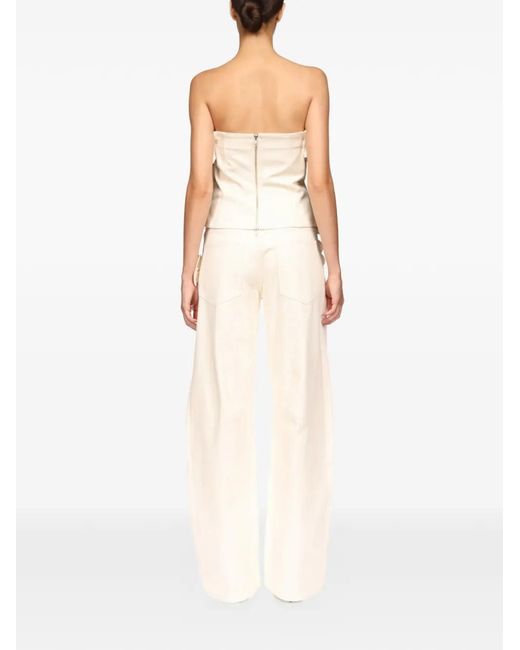 David Koma White 3D Flower Cotton Denim Trousers
