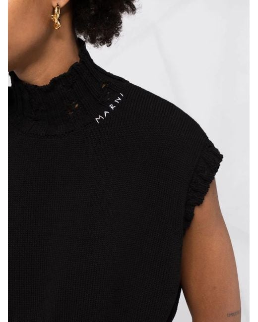 Marni Black Sleeveless Tank Top With Worn Effect