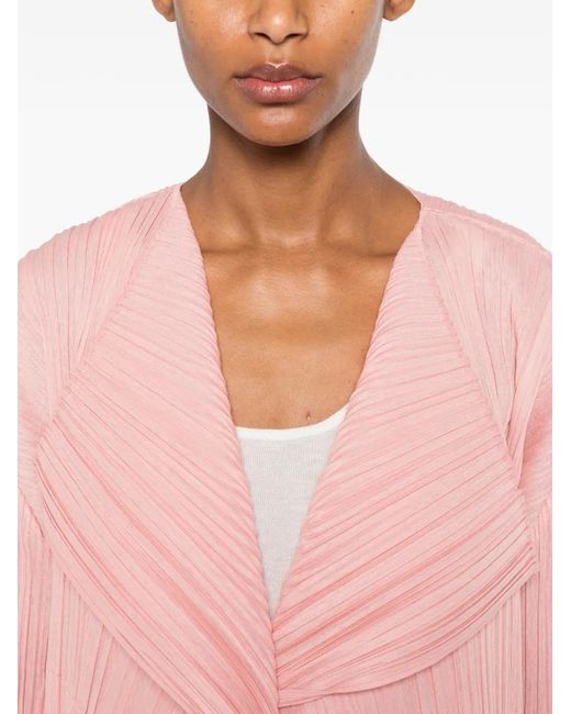 Issey Miyake Pink Pleated Shawl-Collar Jacket