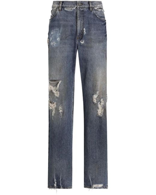 Dolce & Gabbana Oversize-Jeans Aus Baumwolle Mit Plakette in Blue für Herren
