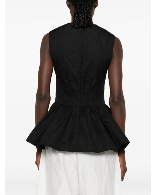CECILIE BAHNSEN Black Cloqué-Effect Peplum Top