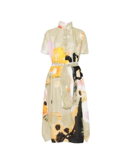 Daniela Gregis White Patterned Short-Sleeved Midi Dress
