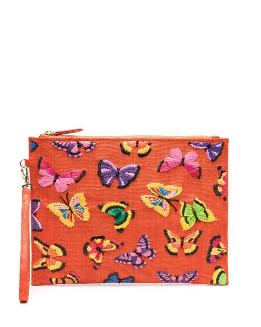 GUSTO Butterfly-Embroidered Clutch Bag