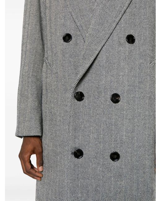 AMI Gray Herringbone-pattern Double-breasted Coat for men