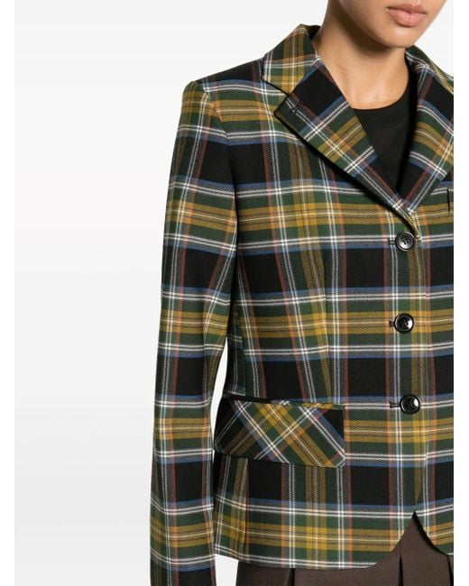 KENZO Black Tartan-Check Single-Breasted Blazer