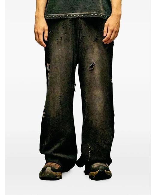 Satoshi Nakamoto Black Luke Distressed-Effect Wide-Leg Track Pants for men