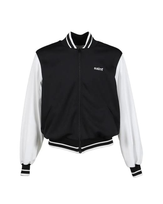 SAINT Mxxxxxx Black Rib-Knit Baseball Jacket for men