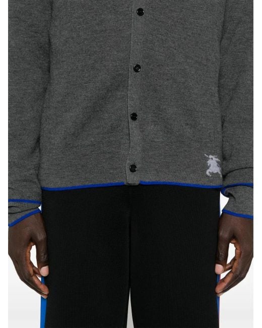 Burberry Gray Equestrian Intarsia Wool Cardigan for men