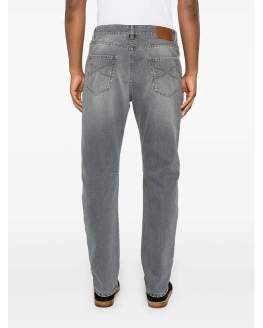 Brunello Cucinelli Gray Logo-Embroidered Jeans for men