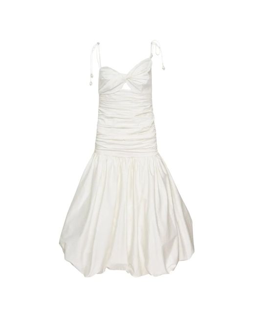 Self-Portrait White Cotton Gathered Midi Dress