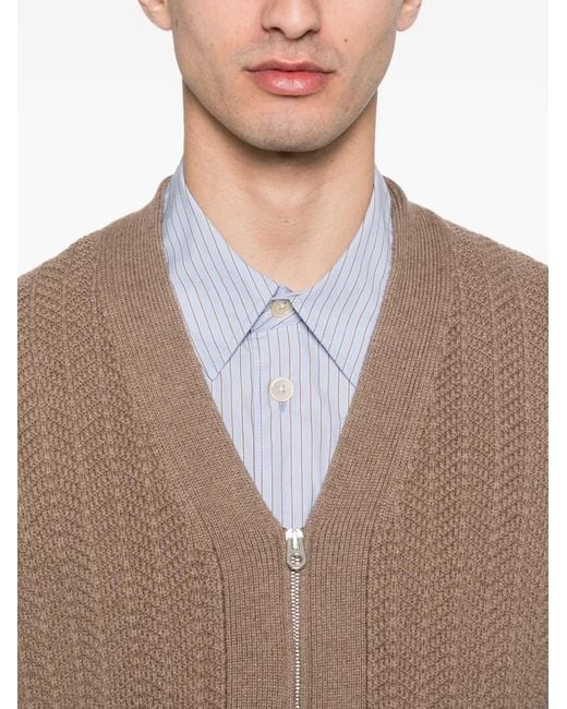 Fursac Brown V-Neck Zip-Up Cardigan for men