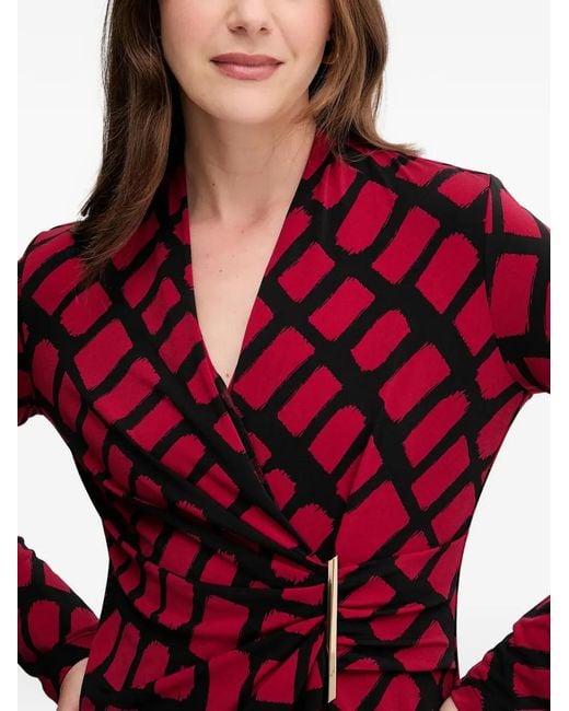 Joseph Ribkoff Red Geometric-Pattern Blouse