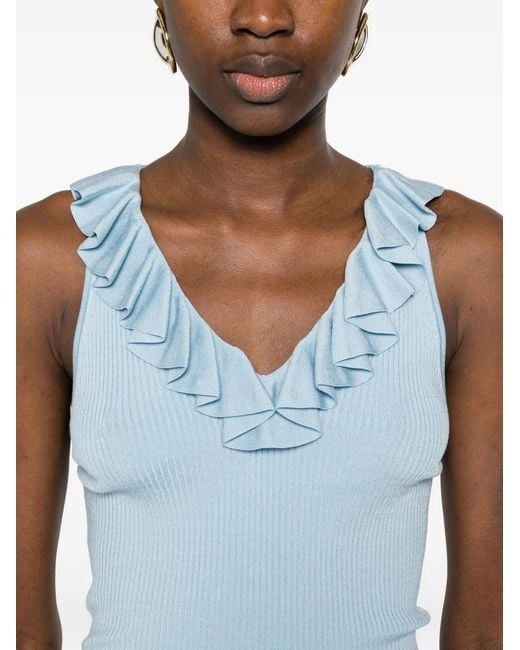 Alice + Olivia Blue Ruffled Tank Top