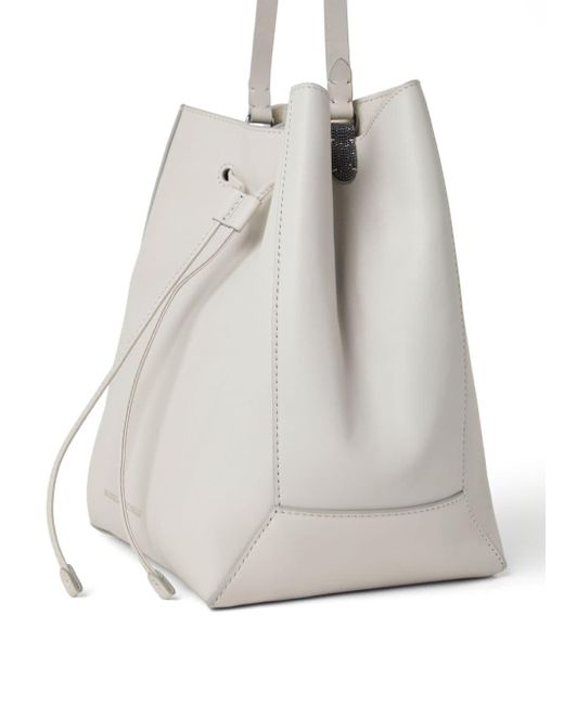 Brunello Cucinelli White Monili-embellished Leather Bucket Bag